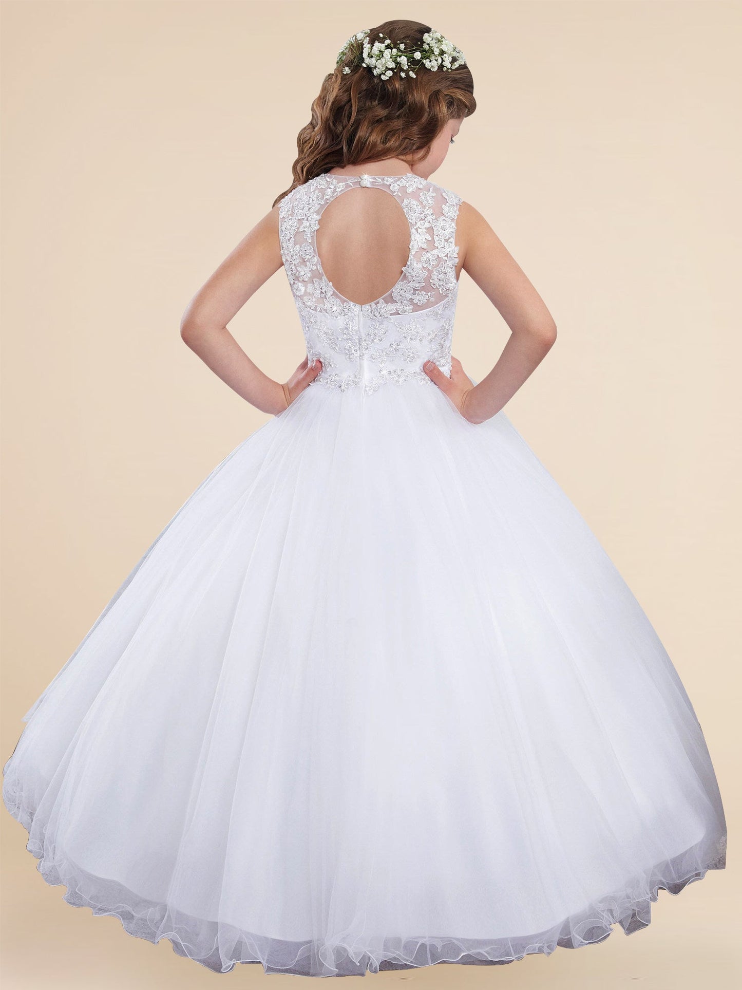 Lace A-Line Scoop Neck Sleeveless Flower Girl Dress-F500051