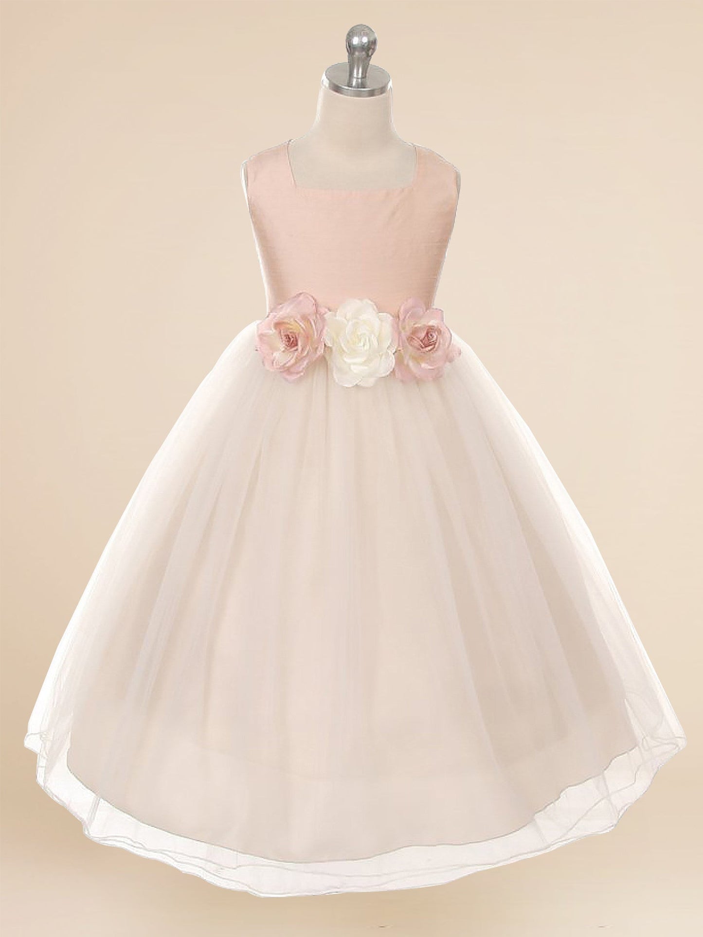 Satin A-Line Bateau/Boat Sleeveless Flower Girl Dress-F500054