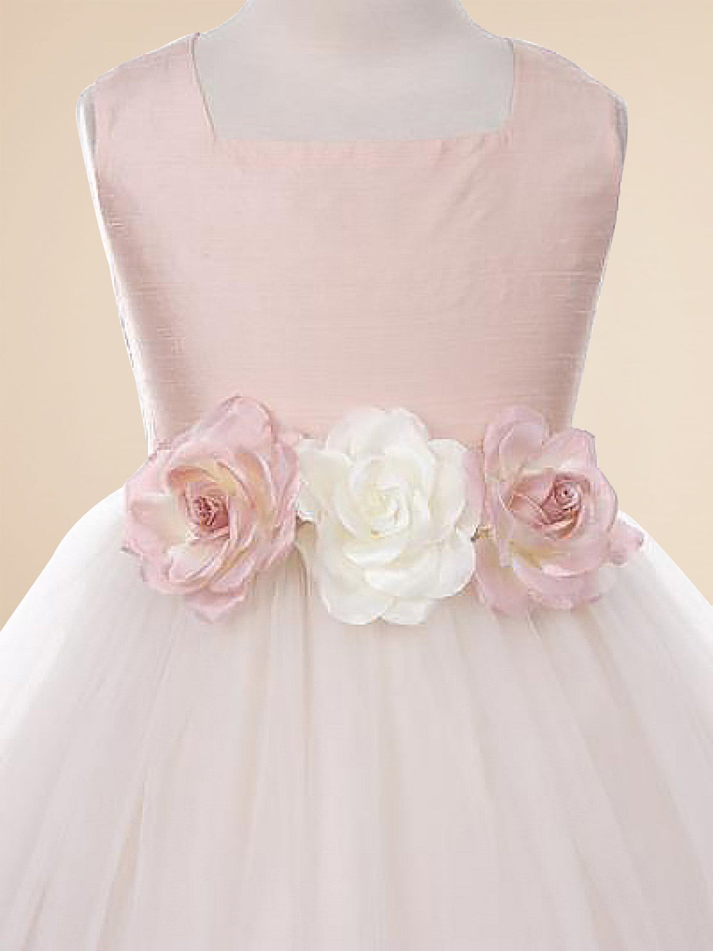 Satin A-Line Bateau/Boat Sleeveless Flower Girl Dress-F500054