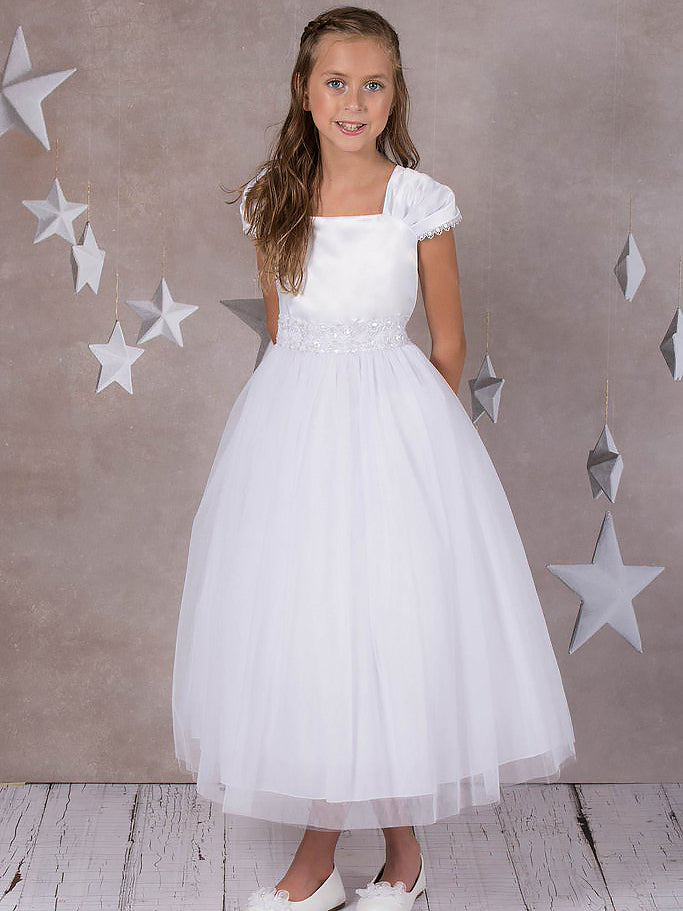Satin A-Line Bateau/Boat Sleeveless Flower Girl Dress-F500056