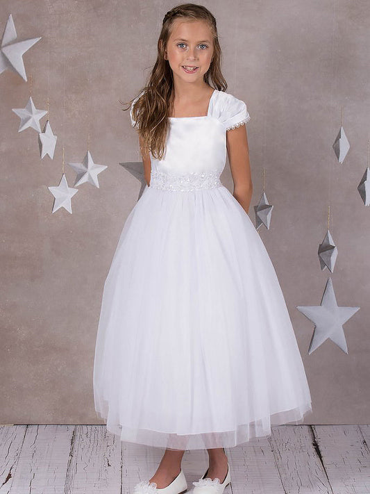 Satin A-Line Bateau/Boat Sleeveless Flower Girl Dress-F500056