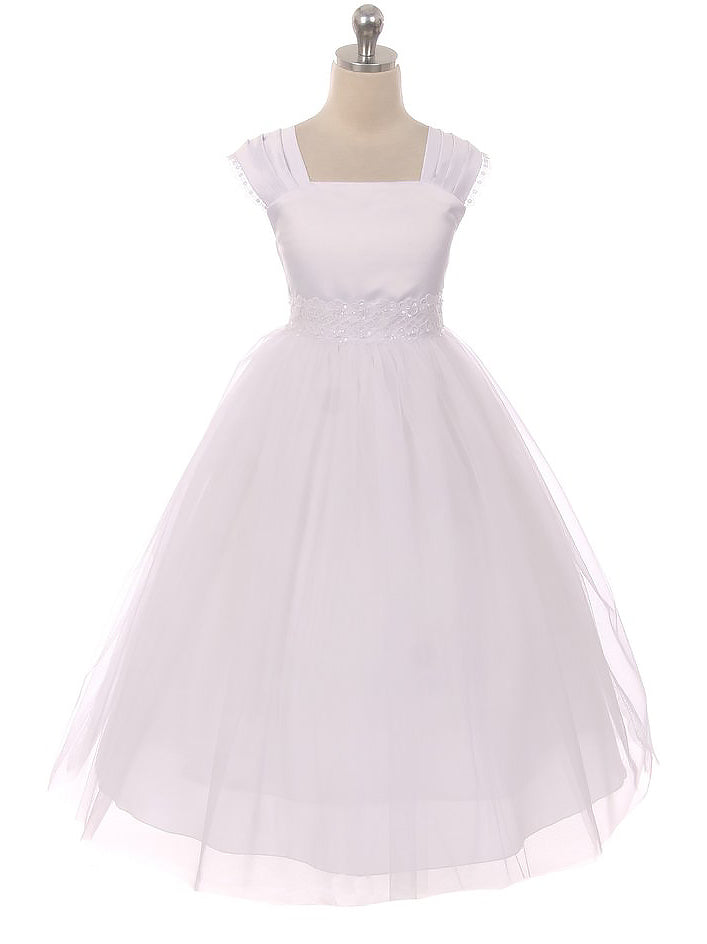 Satin A-Line Bateau/Boat Sleeveless Flower Girl Dress-F500056