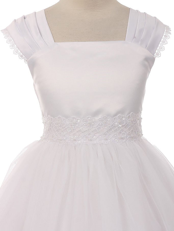 Satin A-Line Bateau/Boat Sleeveless Flower Girl Dress-F500056