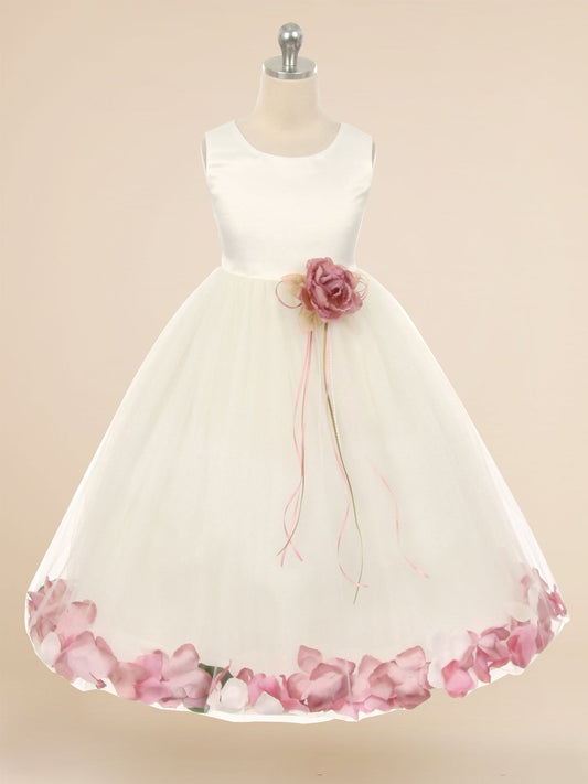 Satin A-Line Scoop Neck Sleeveless Flower Girl Dress-F500058