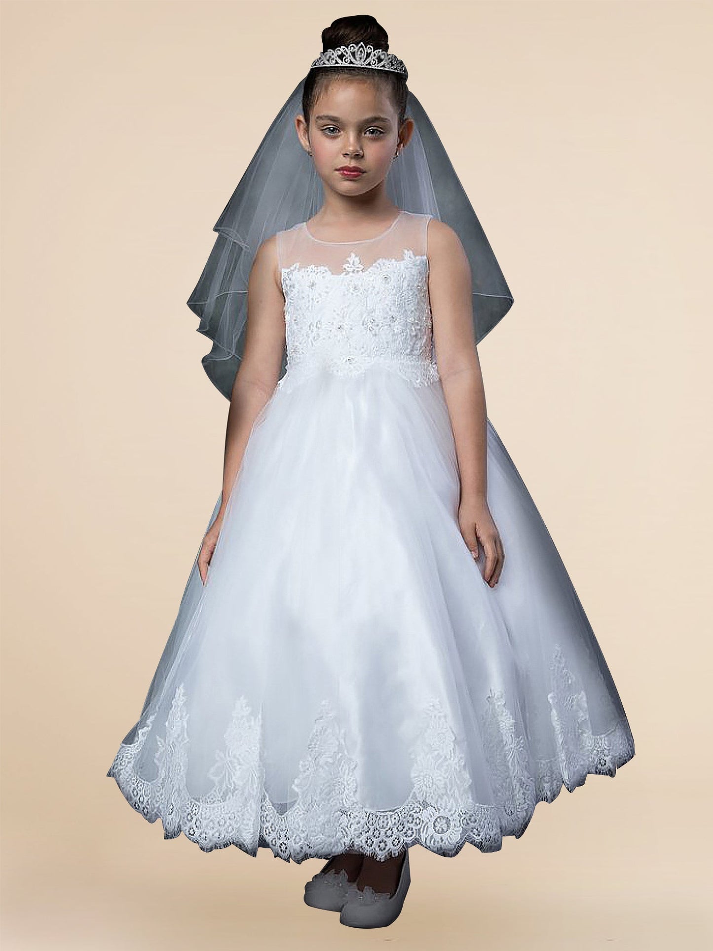 Lace A-Line Scoop Neck Sleeveless Flower Girl Dress-F500063