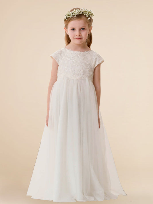 Lace A-Line Scoop Neck Sleeveless Flower Girl Dress-F500086