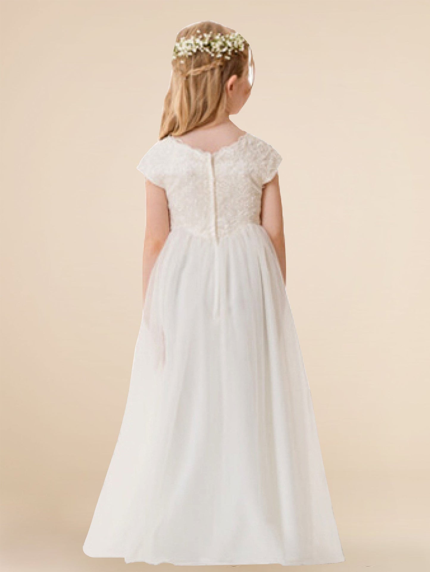 Lace A-Line Scoop Neck Sleeveless Flower Girl Dress-F500086