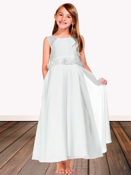 Lace A-Line Scoop Neck Sleeveless Flower Girl Dress-F500104
