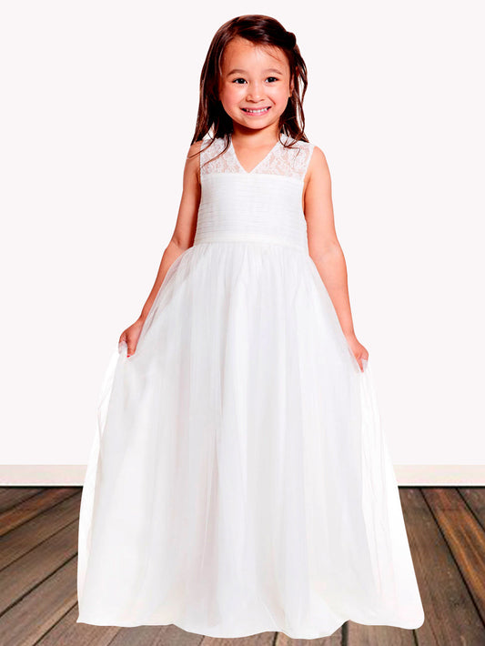 Lace A-Line V-Neck Sleeveless Flower Girl Dress-F500113
