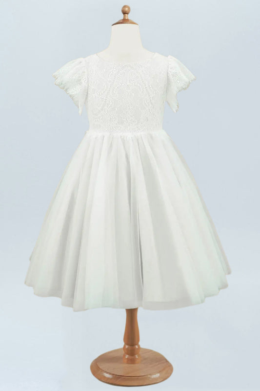 Lace A-Line Scoop Neck Half Sleeves Floweer Girl Dress-F500120