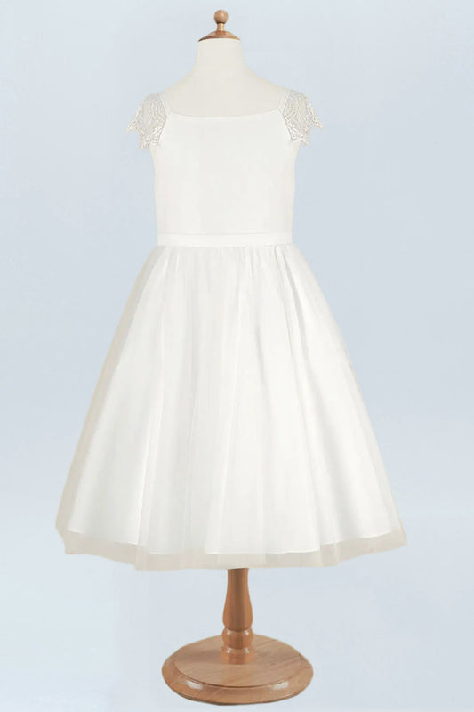 Lace A-Line Scoop Neck Half Sleeves Floweer Girl Dress-F500121