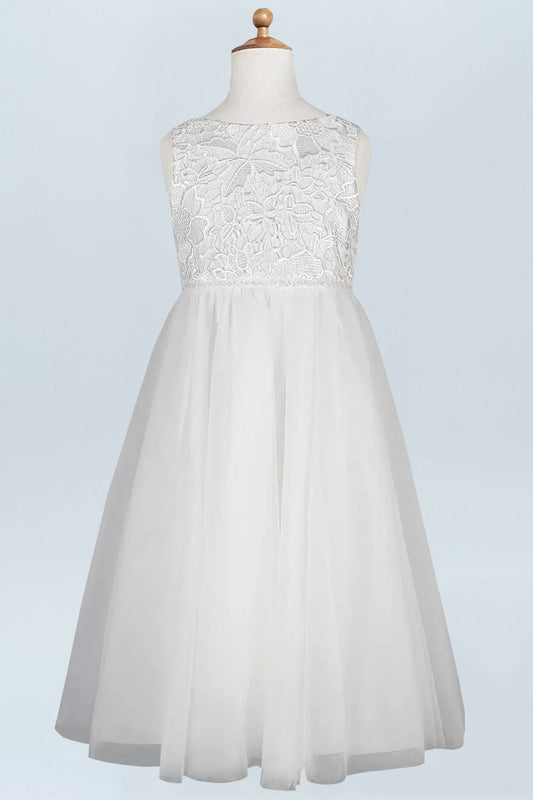 Lace A-Line Scoop Neck Half Sleeves Floweer Girl Dress-F500124
