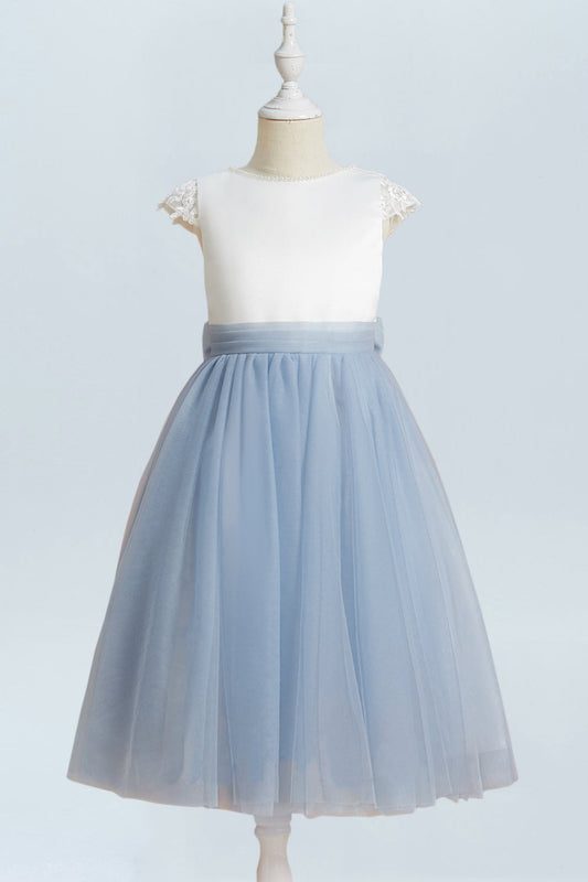 Satin A-Line Scoop Neck Half Sleeves Floweer Girl Dress-F500125