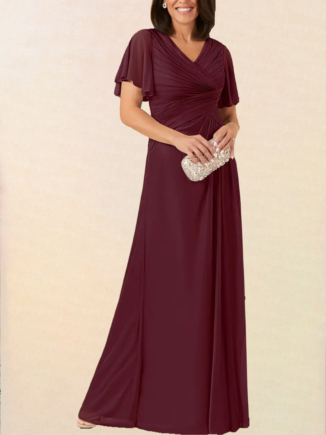 cute half sleeve dresses Burgundy Satin Short Prom Dress with Bow, Cute Short Sleeve Evening Pa