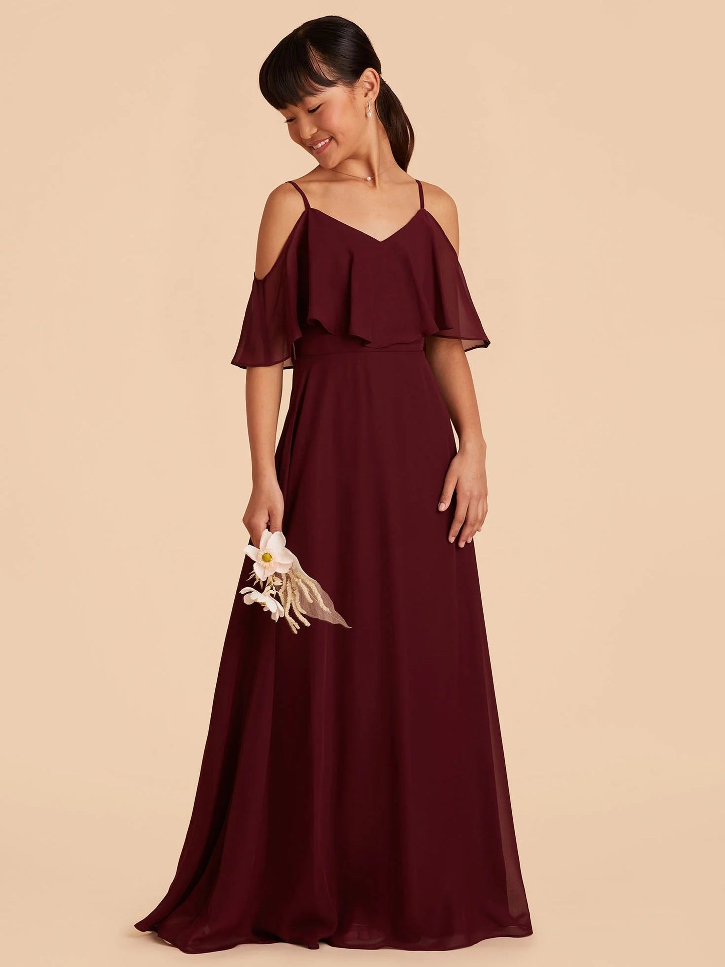 Chiffon A-Line Spaghetti Straps Half Sleeves Junior Dress-FJ00001