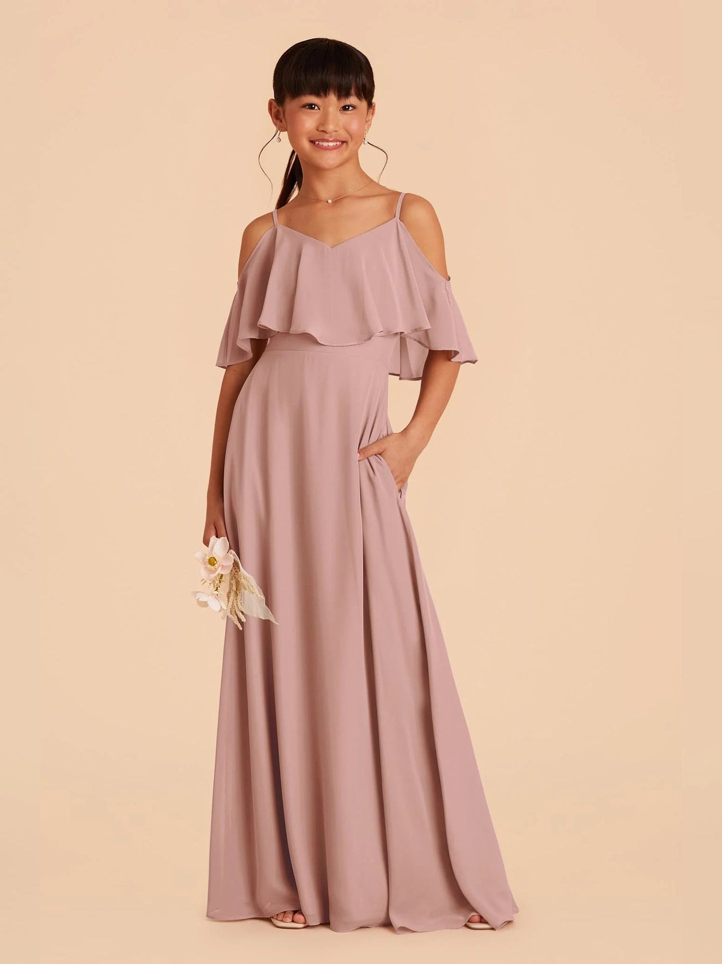 Chiffon A-Line Spaghetti Straps Half Sleeves Junior Dress-FJ00001