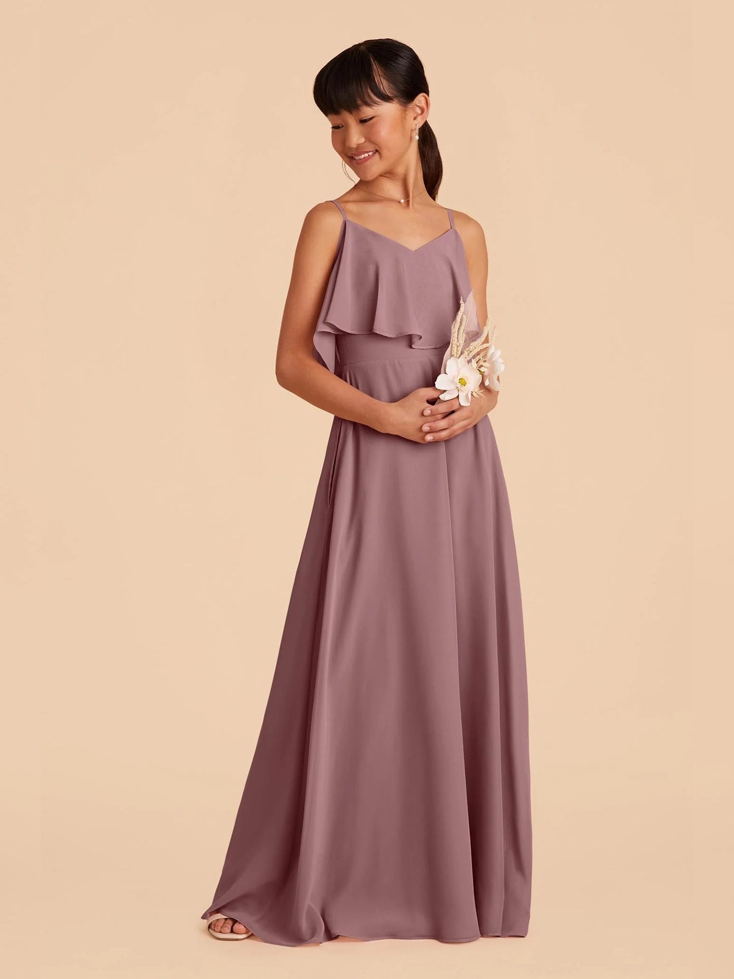 Chiffon A-Line Spaghetti Straps Half Sleeves Junior Dress-FJ00001
