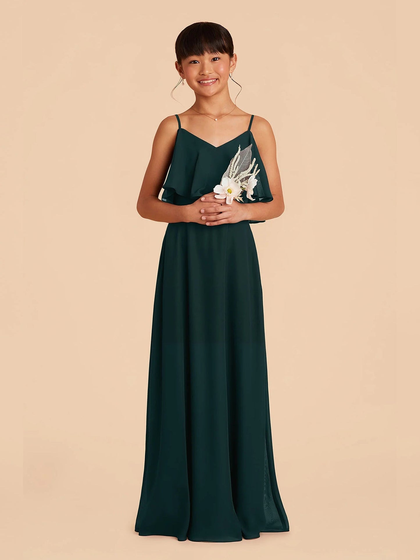 Chiffon A-Line Spaghetti Straps Half Sleeves Junior Dress-FJ00001