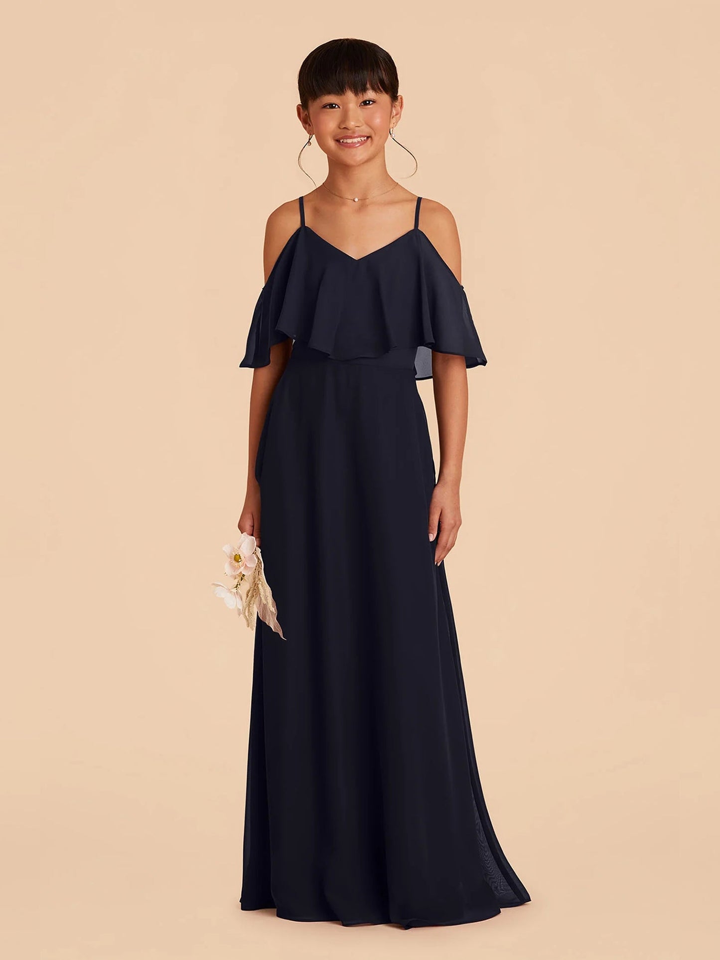 Chiffon A-Line Spaghetti Straps Half Sleeves Junior Dress-FJ00001