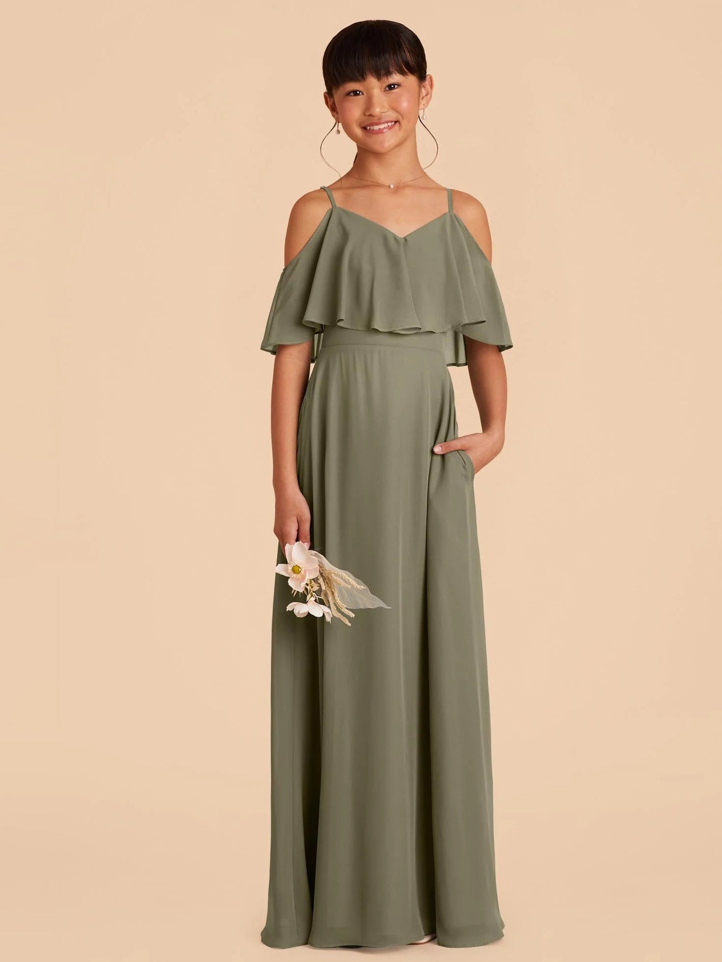 Chiffon A-Line Spaghetti Straps Half Sleeves Junior Dress-FJ00001