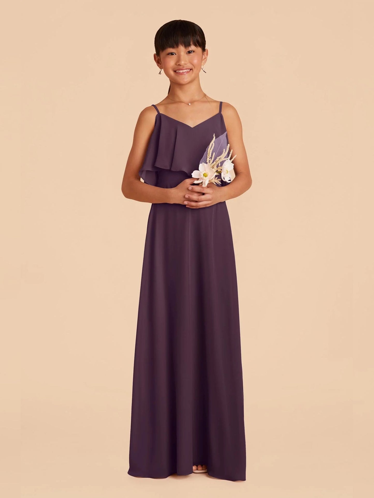 Chiffon A-Line Spaghetti Straps Half Sleeves Junior Dress-FJ00001
