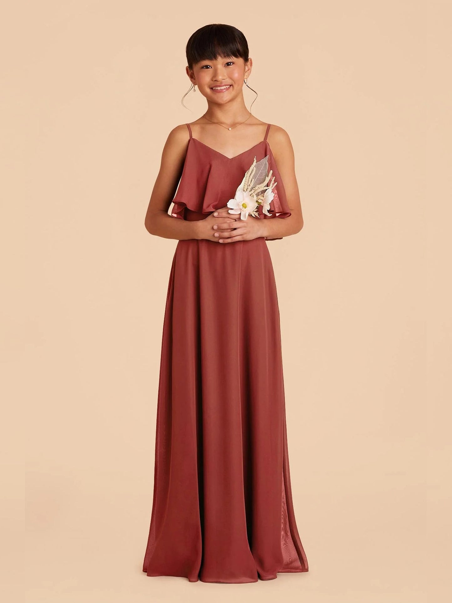 Chiffon A-Line Spaghetti Straps Half Sleeves Junior Dress-FJ00001
