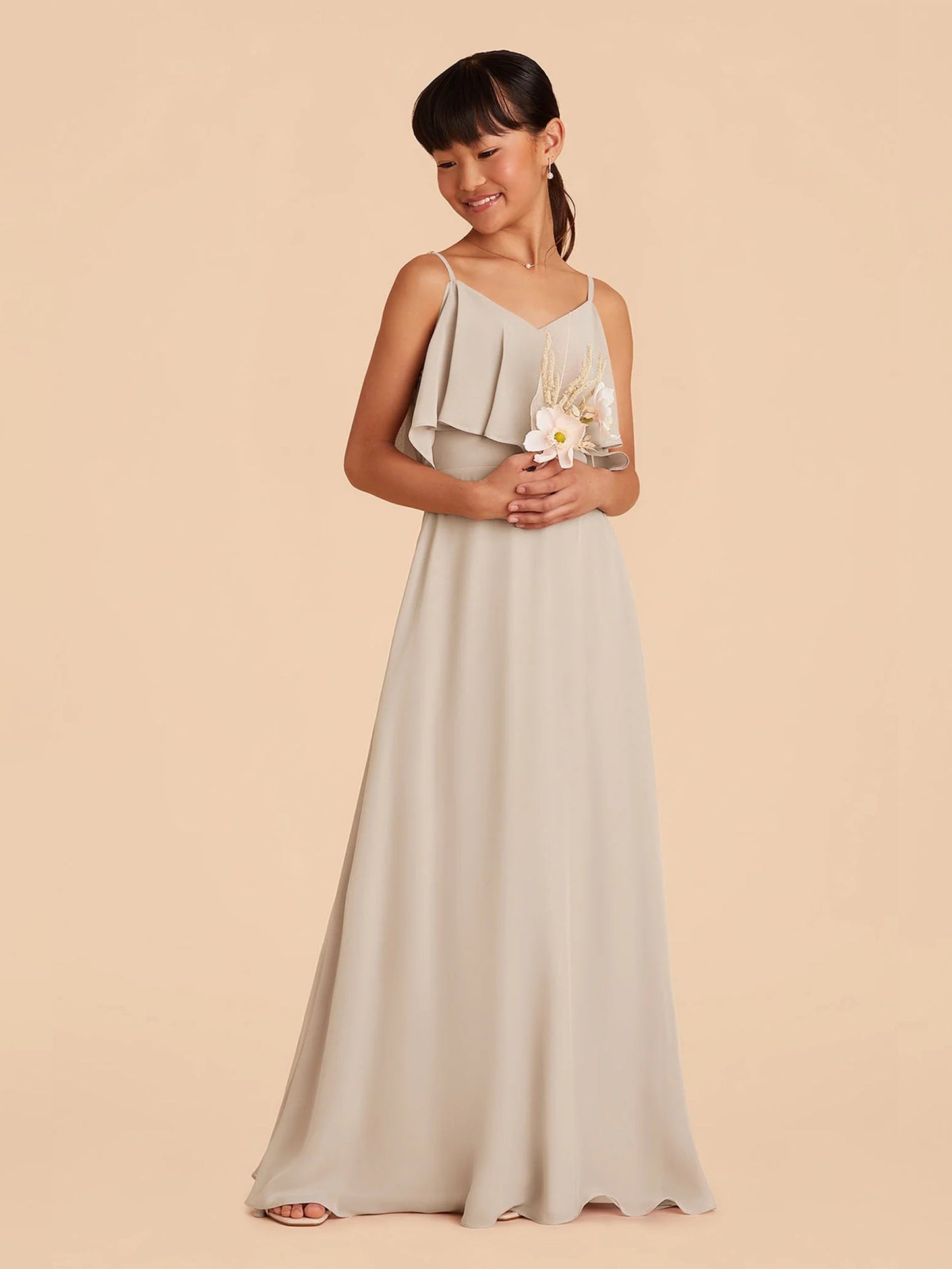 Chiffon A-Line Spaghetti Straps Half Sleeves Junior Dress-FJ00001