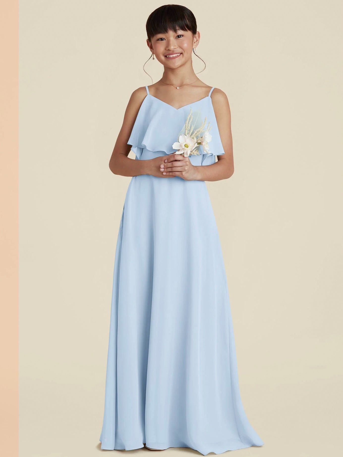 Chiffon A-Line Spaghetti Straps Half Sleeves Junior Dress-FJ00001