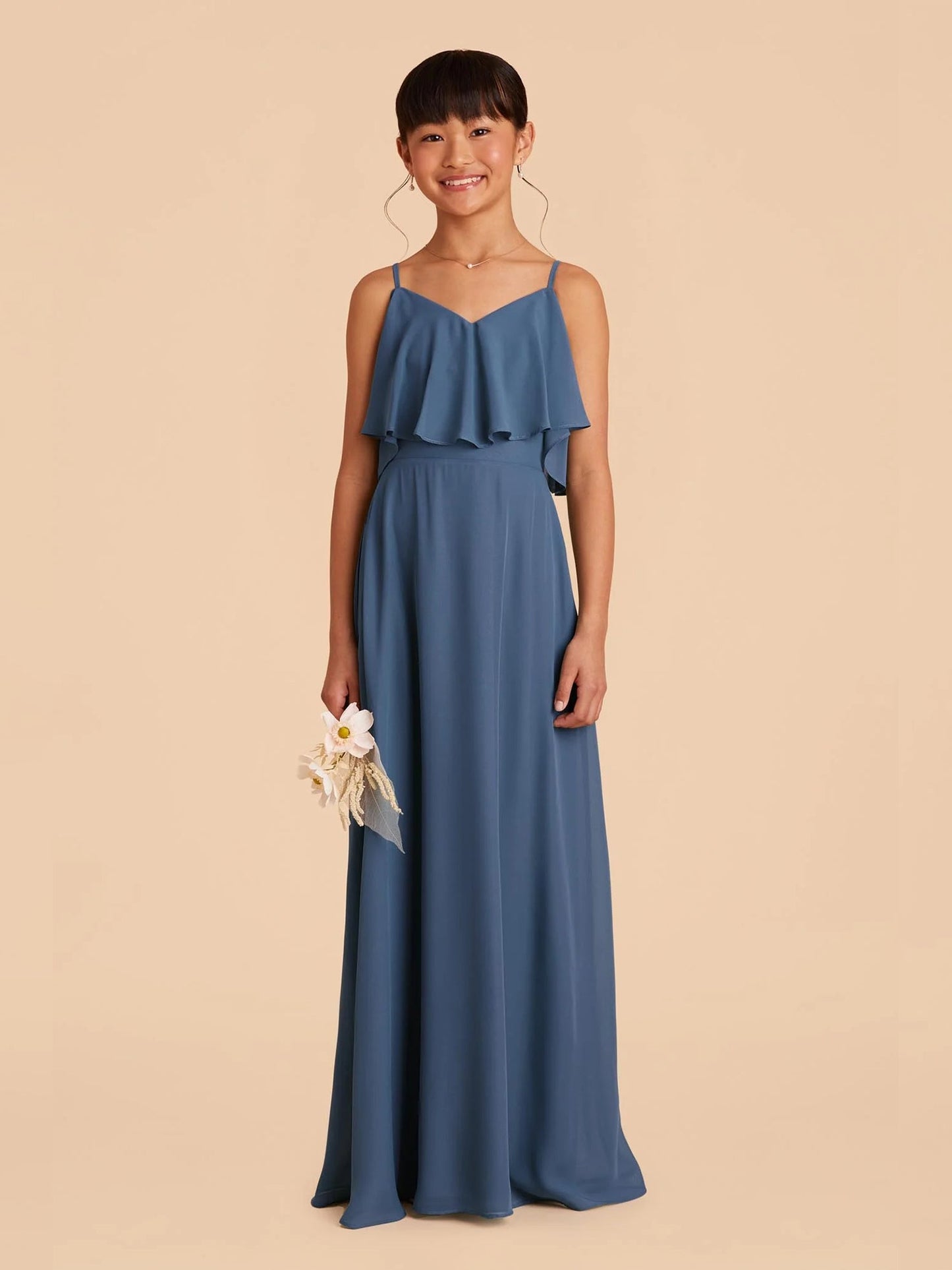 Chiffon A-Line Spaghetti Straps Half Sleeves Junior Dress-FJ00001