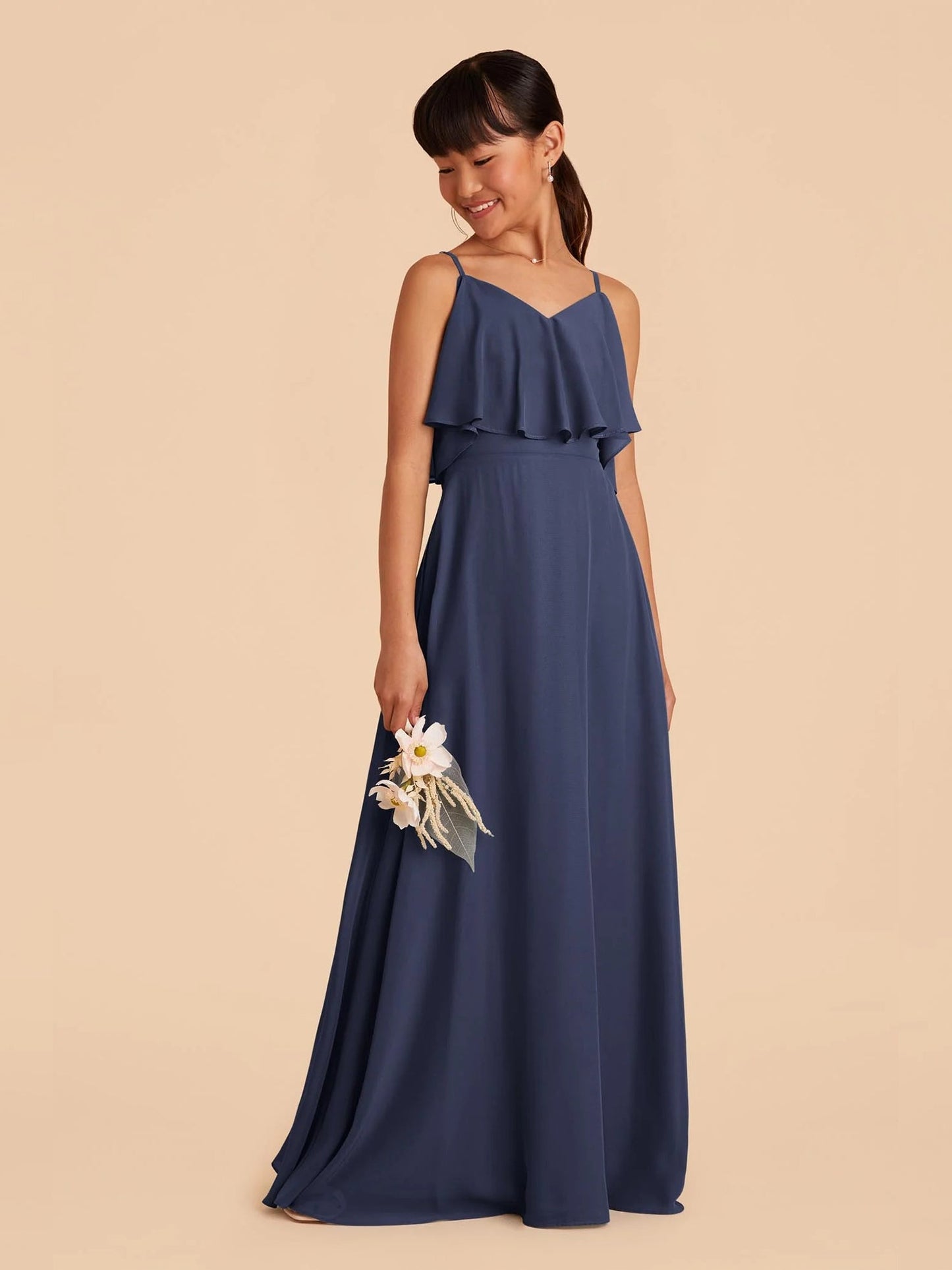 Chiffon A-Line Spaghetti Straps Half Sleeves Junior Dress-FJ00001
