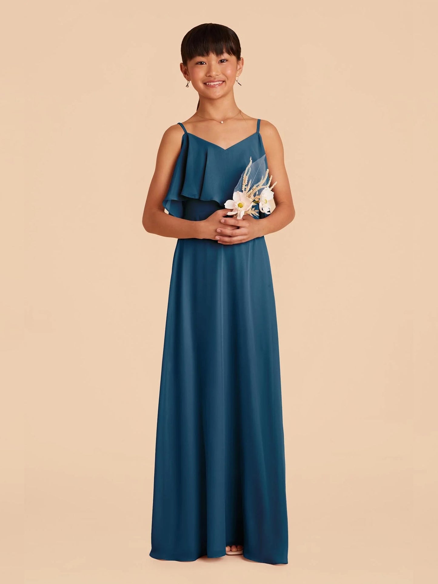 Chiffon A-Line Spaghetti Straps Half Sleeves Junior Dress-FJ00001