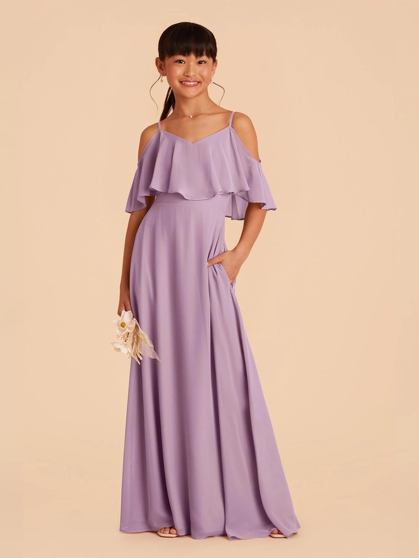Chiffon A-Line Spaghetti Straps Half Sleeves Junior Dress-FJ00001