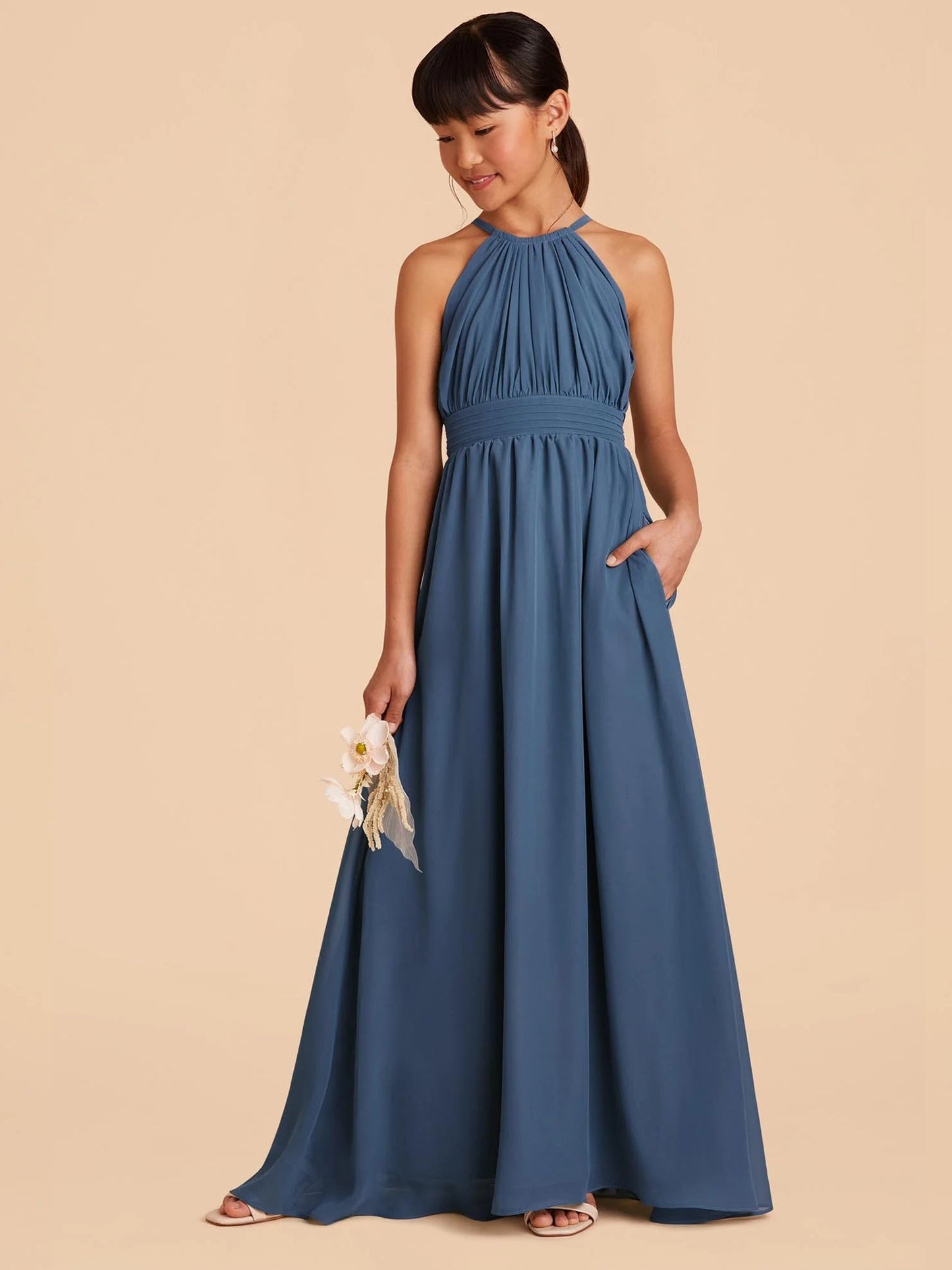 Chiffon A-Line Halter Sleeveless Junior Dress-FJ00002