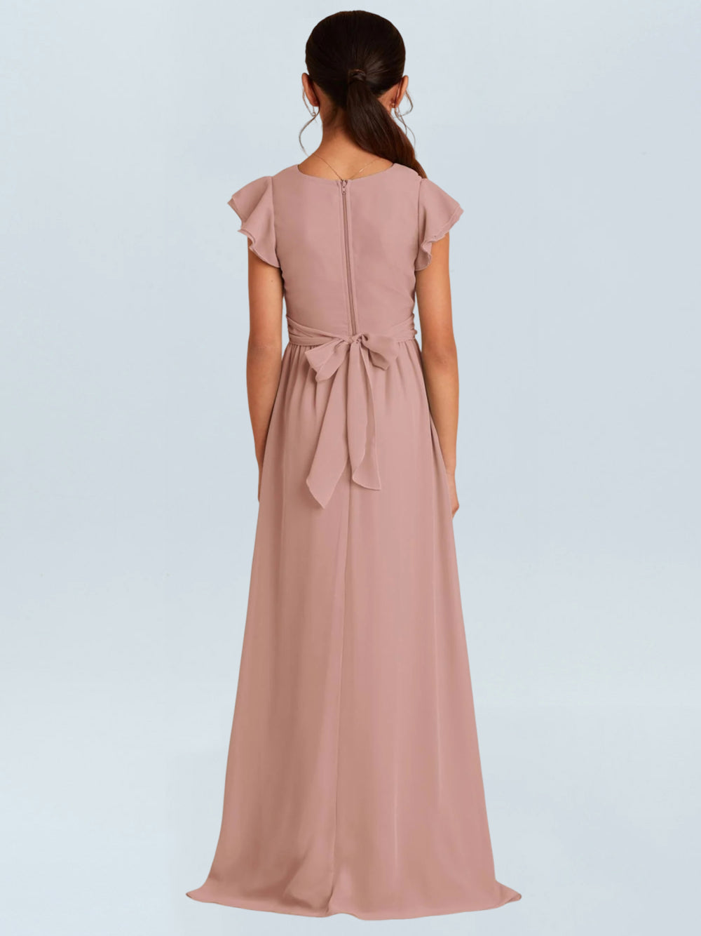 Chiffon Spaghetti Straps Half Sleeves Junior Dress
