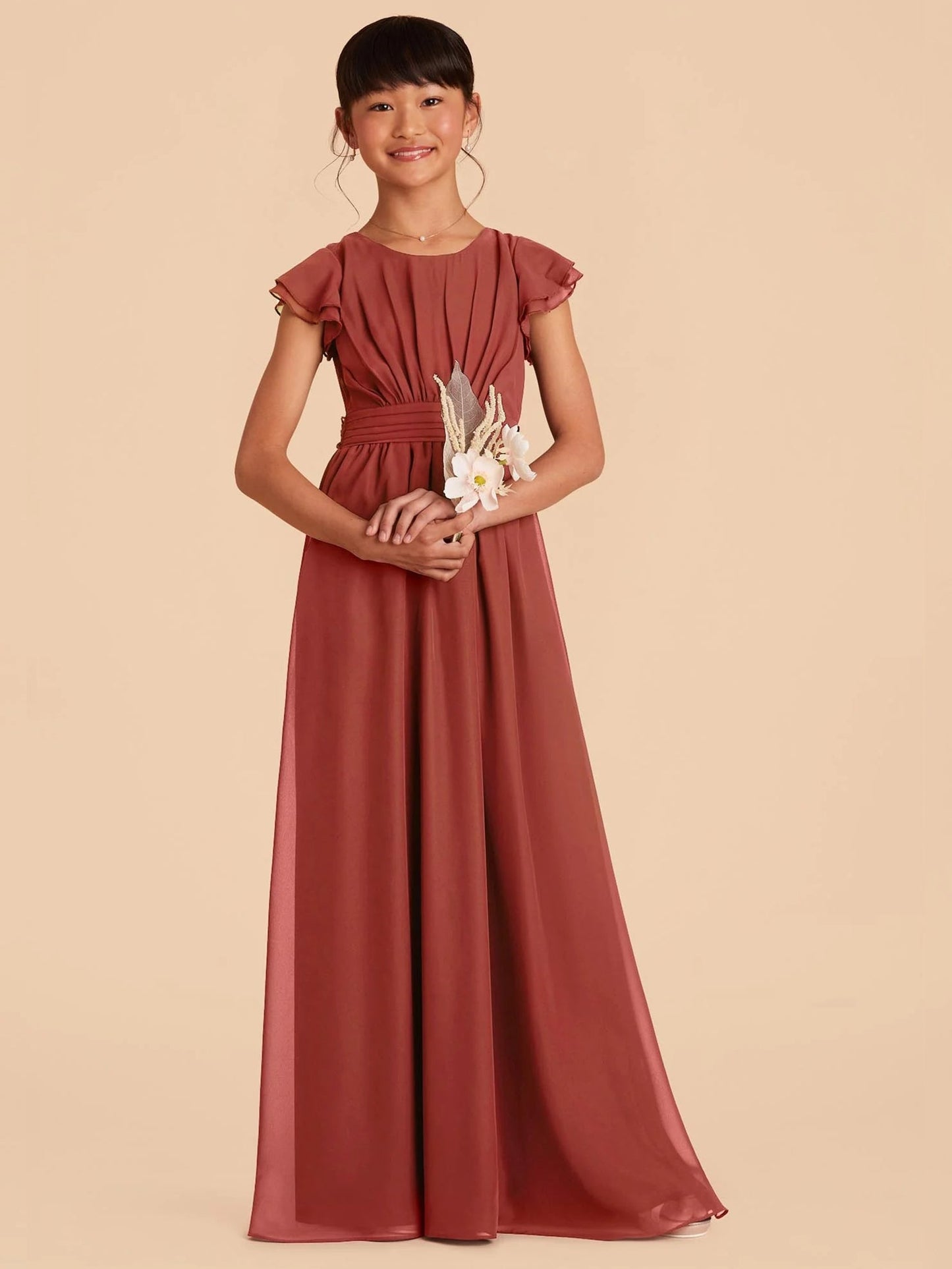 Chiffon A-Line Scoop Neck Half Sleeves Junior Dress-FJ00003