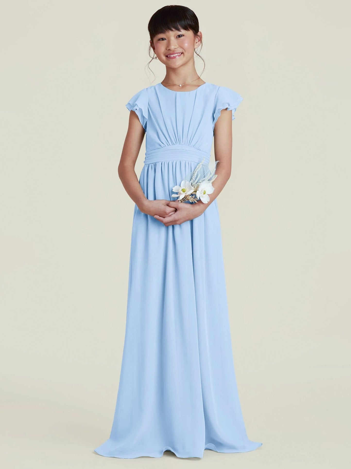 Chiffon A-Line Scoop Neck Half Sleeves Junior Dress-FJ00003