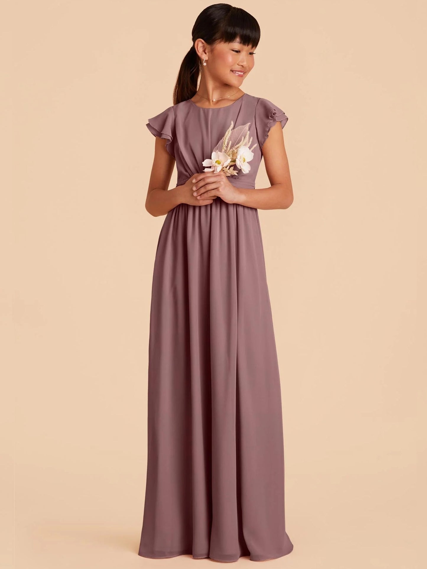 Chiffon A-Line Scoop Neck Half Sleeves Junior Dress-FJ00003