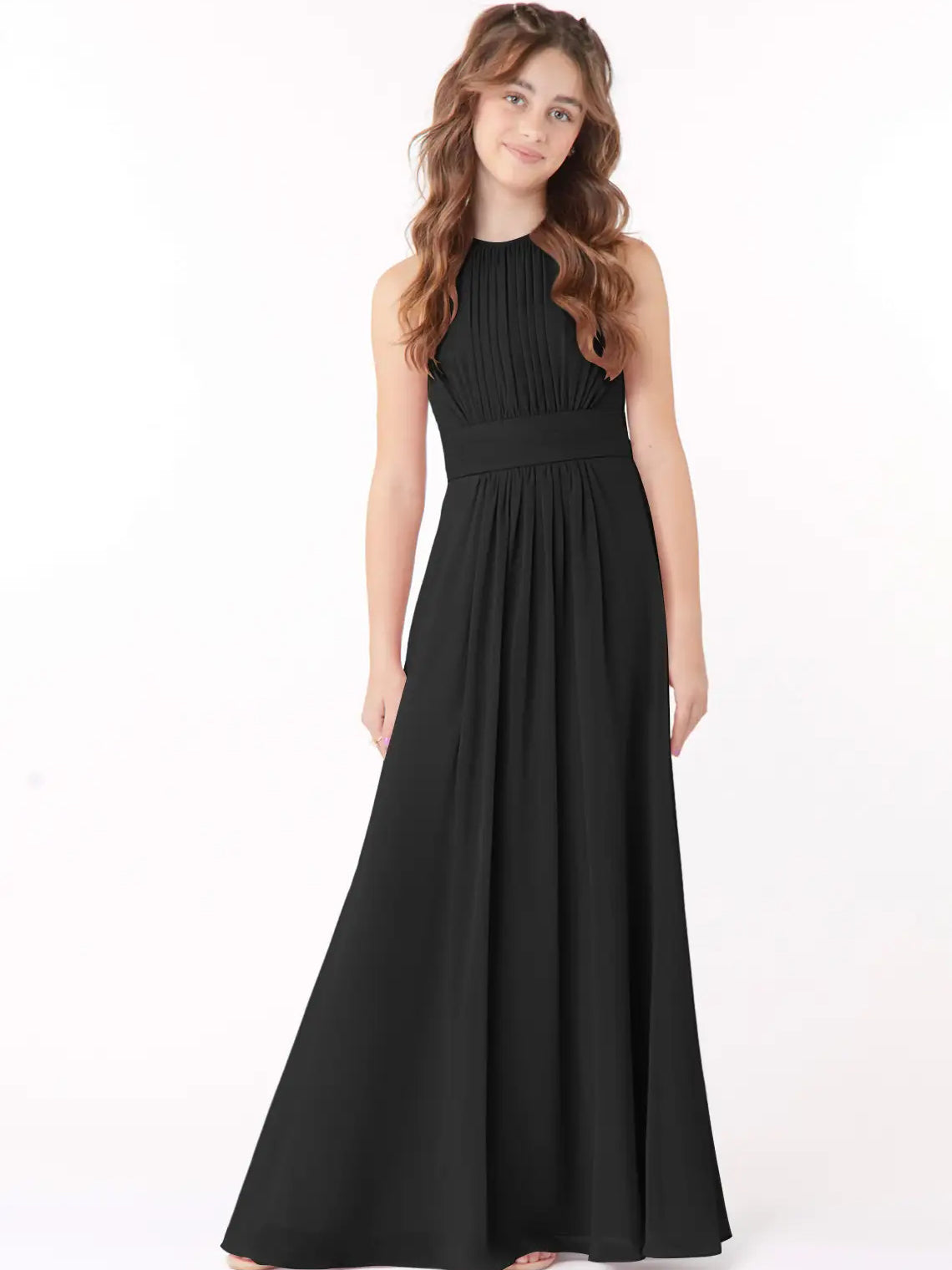 Chiffon A-Line Scoop Neck Sleeveless Junior Dress-FJ00005