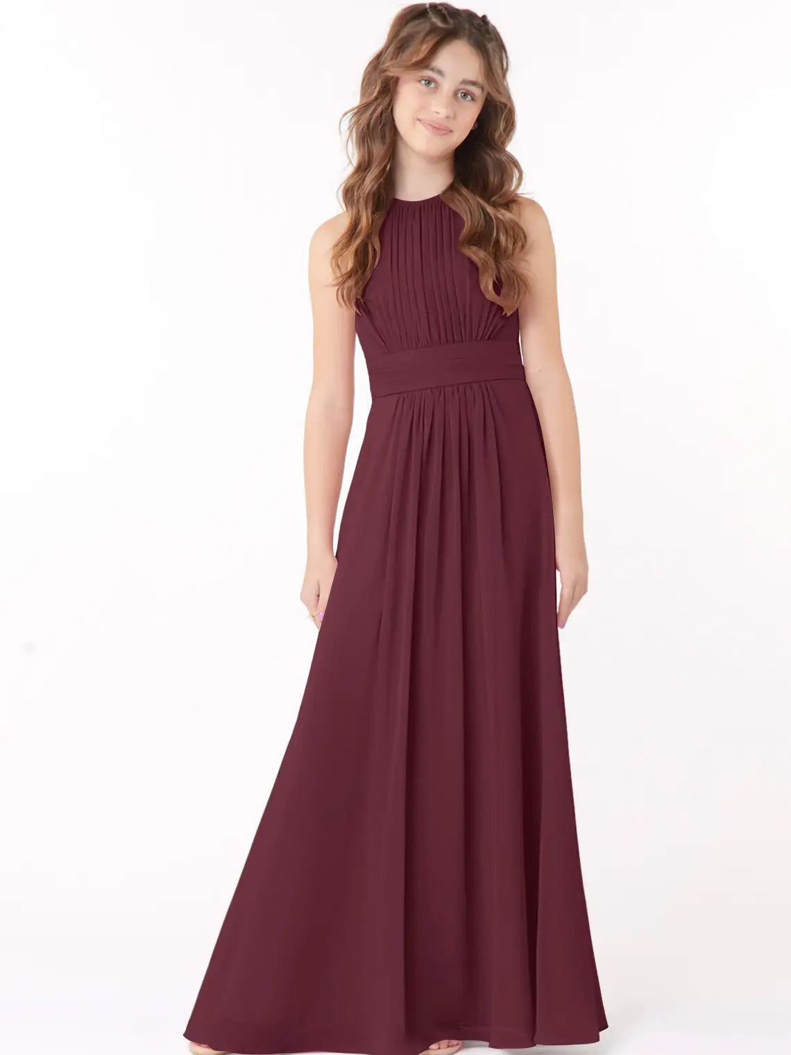 Chiffon A-Line Scoop Neck Sleeveless Junior Dress-FJ00005
