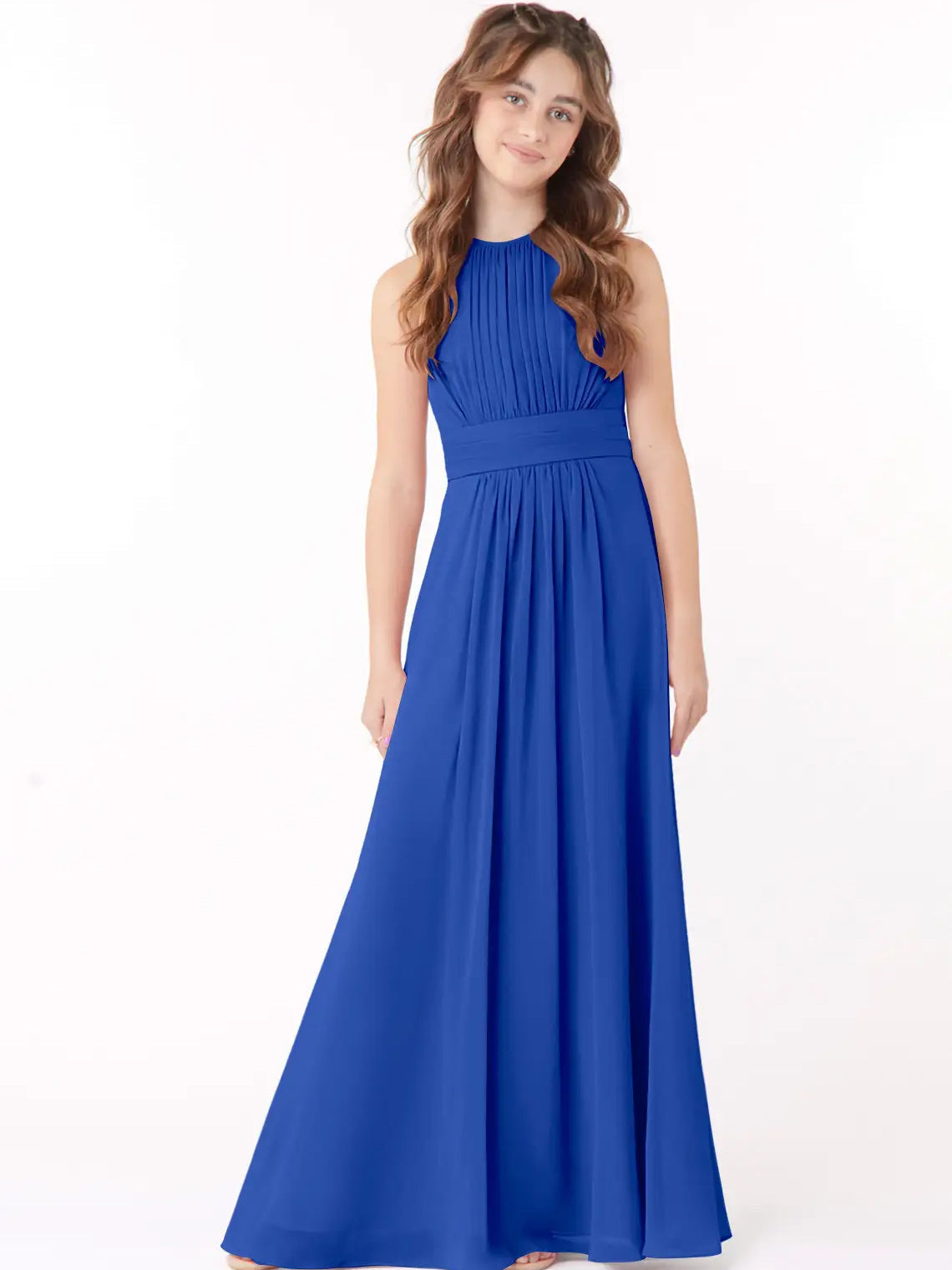 Chiffon A-Line Scoop Neck Sleeveless Junior Dress-FJ00005