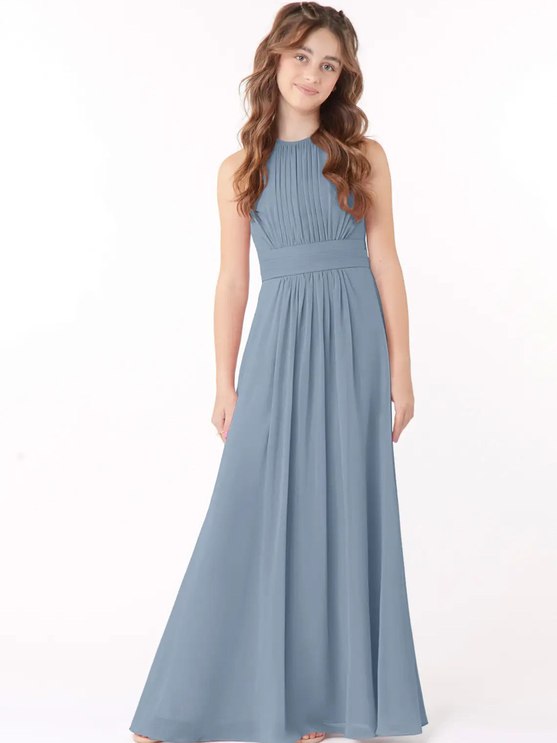 Chiffon A-Line Scoop Neck Sleeveless Junior Dress-FJ00005