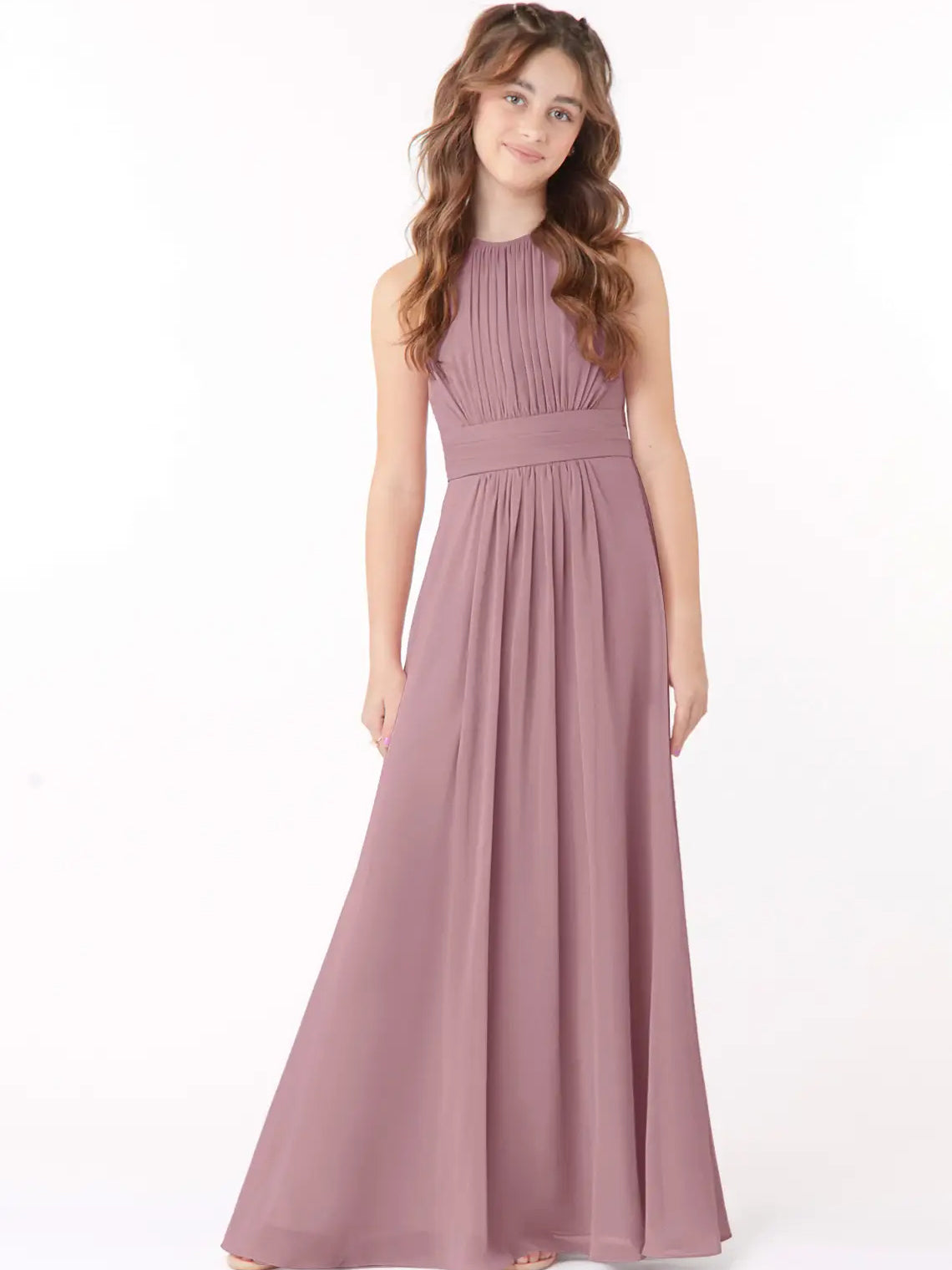 Chiffon A-Line Scoop Neck Sleeveless Junior Dress-FJ00005