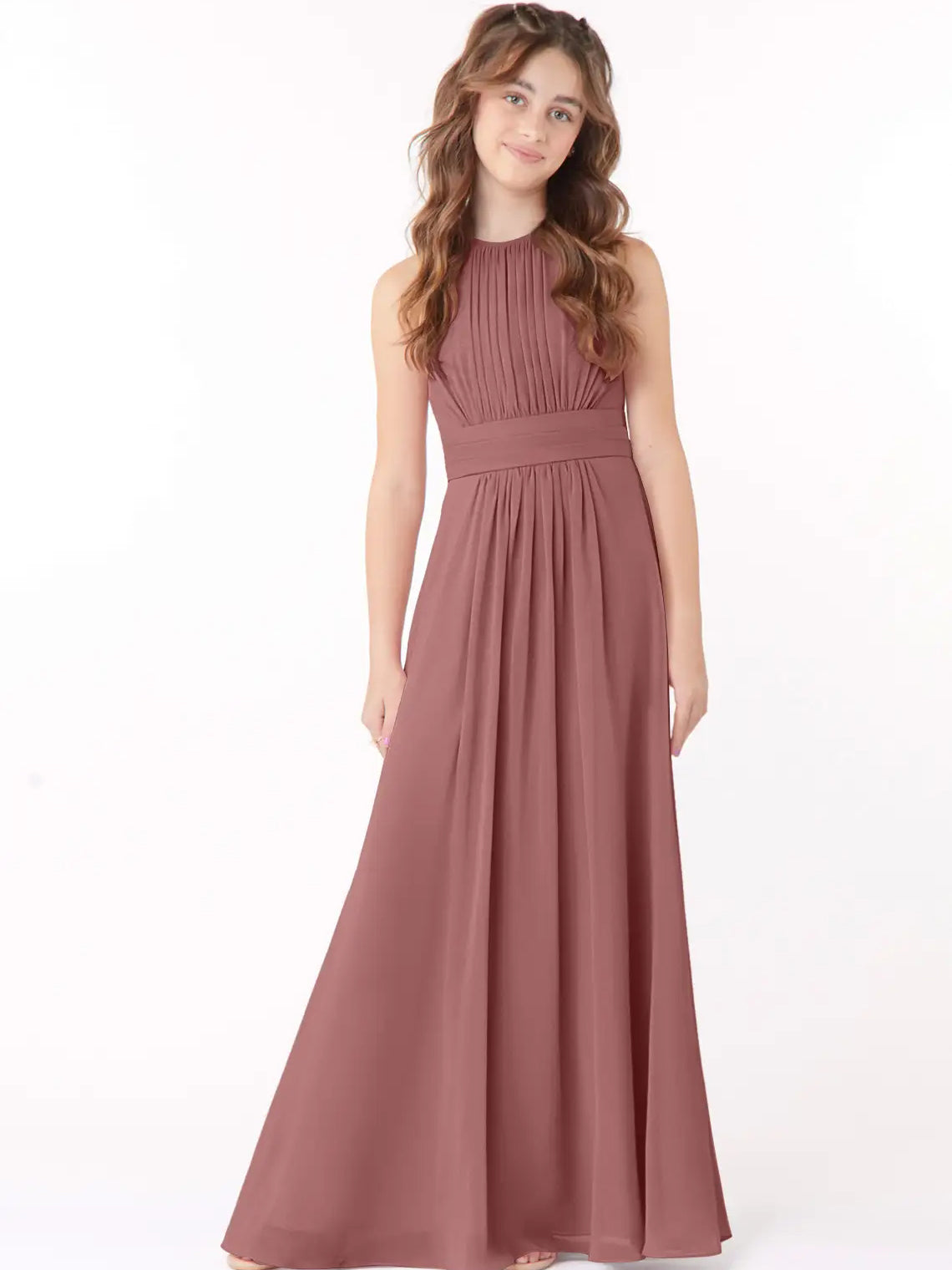 Chiffon A-Line Scoop Neck Sleeveless Junior Dress-FJ00005