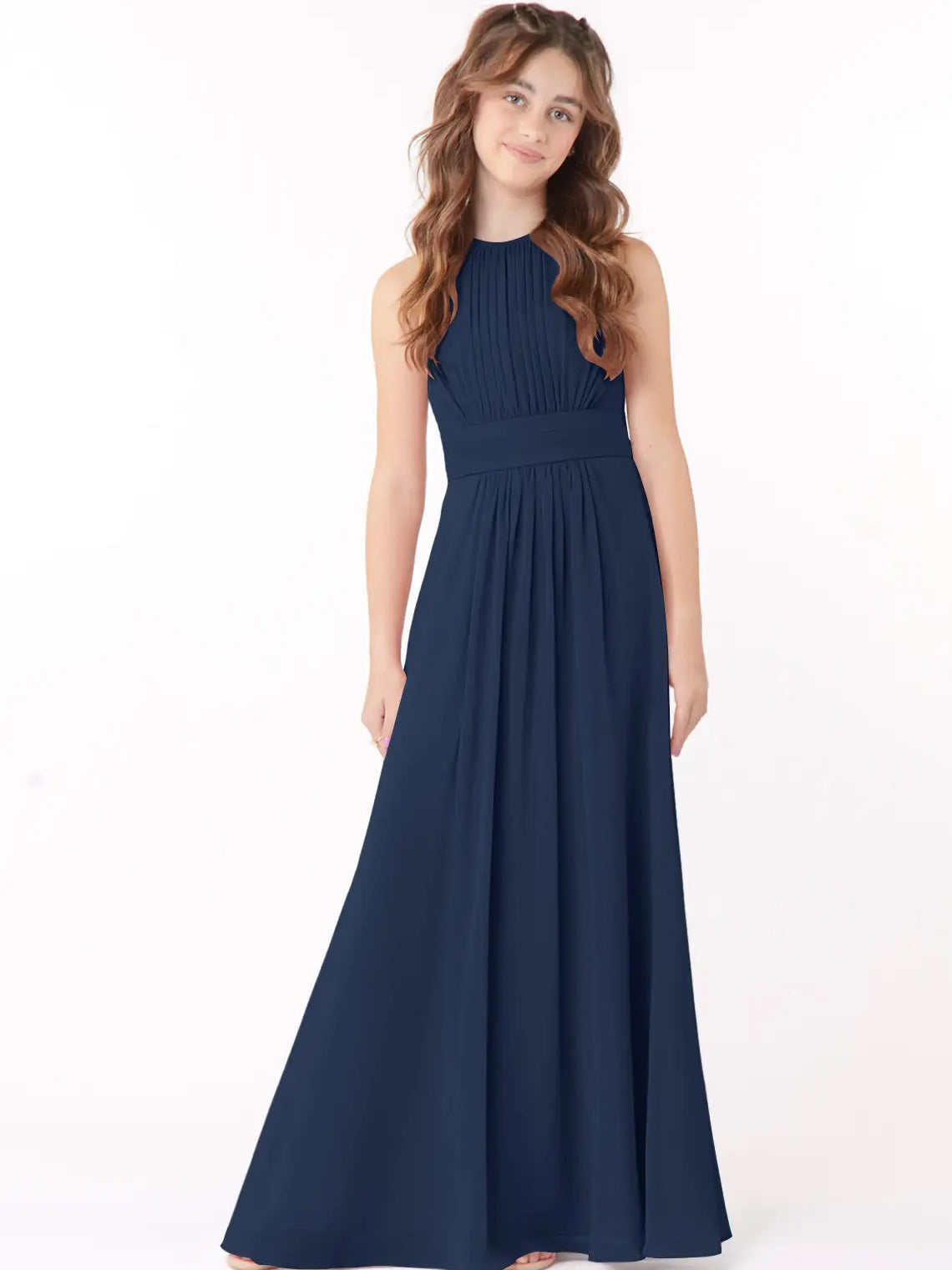 Chiffon A-Line Scoop Neck Sleeveless Junior Dress-FJ00005