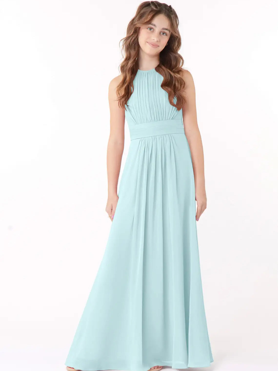Chiffon A-Line Scoop Neck Sleeveless Junior Dress-FJ00005