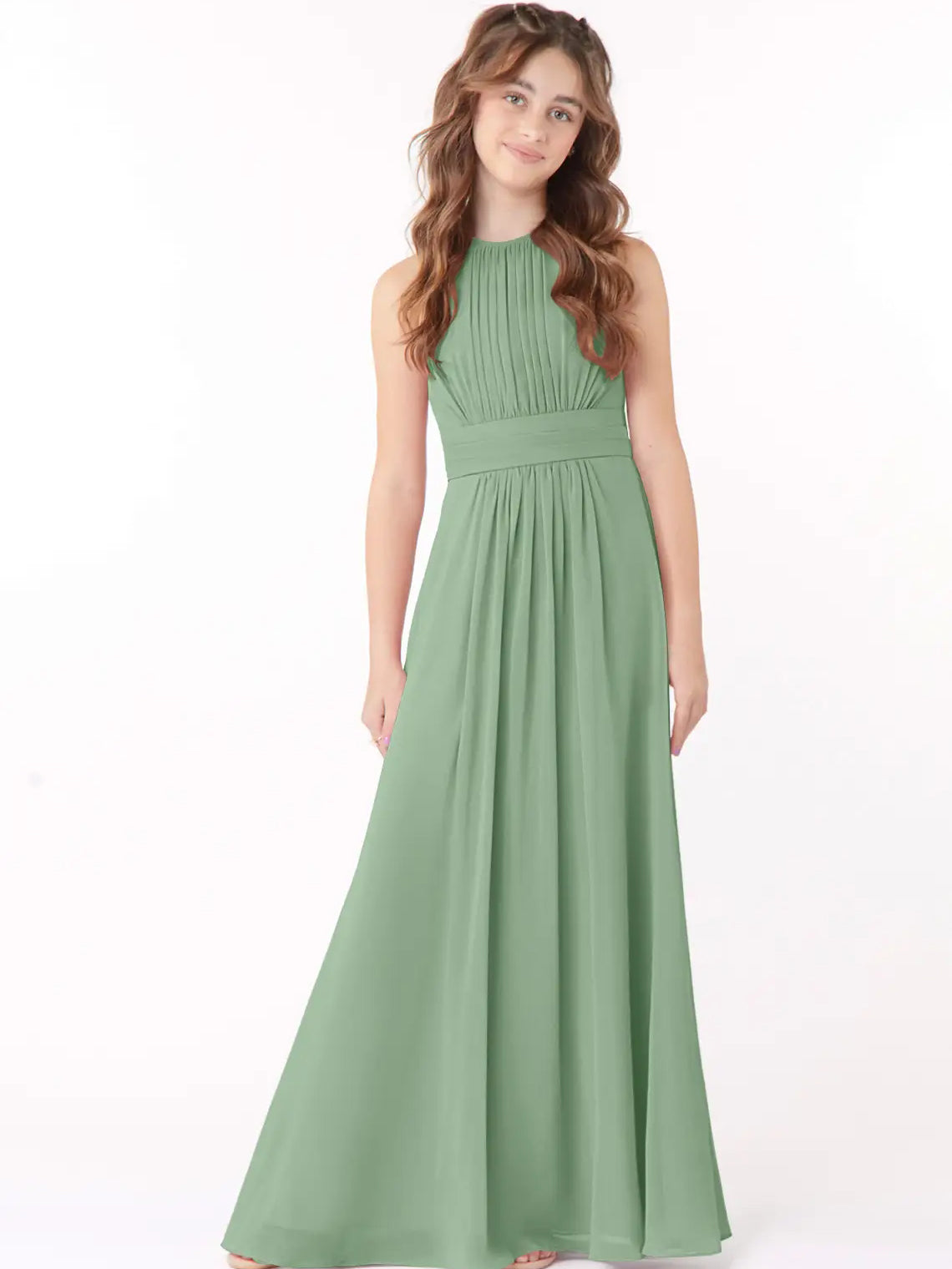 Chiffon A-Line Scoop Neck Sleeveless Junior Dress-FJ00005