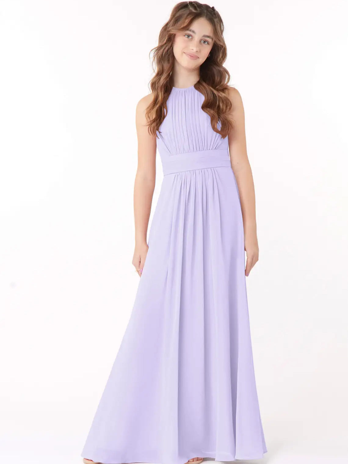 Chiffon A-Line Scoop Neck Sleeveless Junior Dress-FJ00005