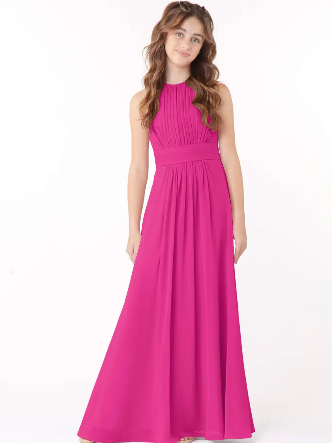 Chiffon A-Line Scoop Neck Sleeveless Junior Dress-FJ00005