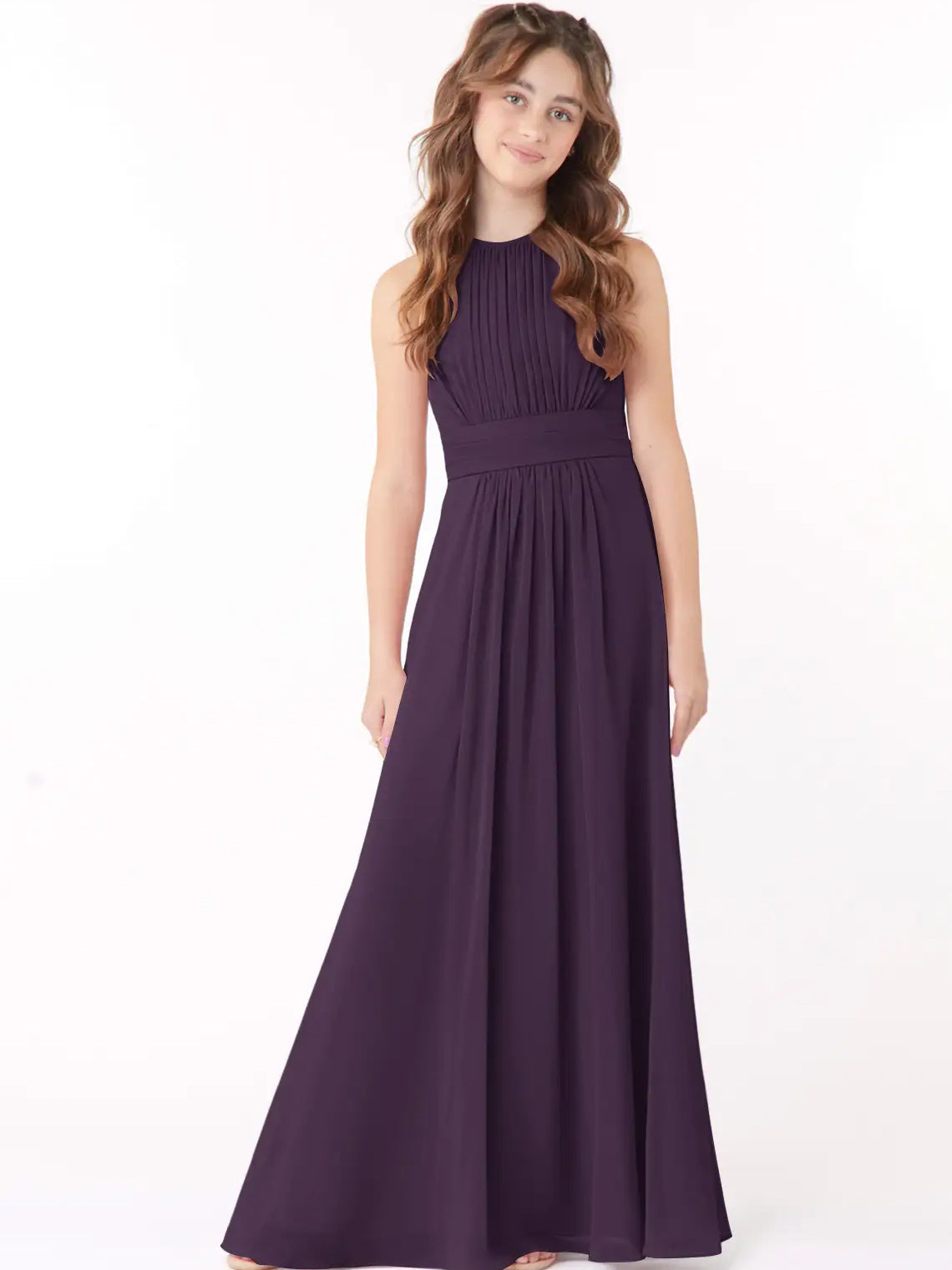 Chiffon A-Line Scoop Neck Sleeveless Junior Dress-FJ00005