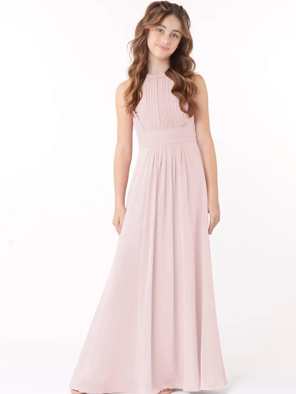 Chiffon A-Line Scoop Neck Sleeveless Junior Dress-FJ00005